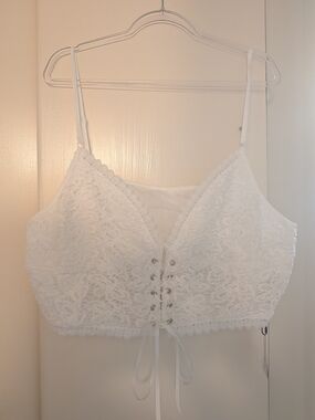 NWT Cider White Lace Corset Crop Top with Ribbon Front 3XL